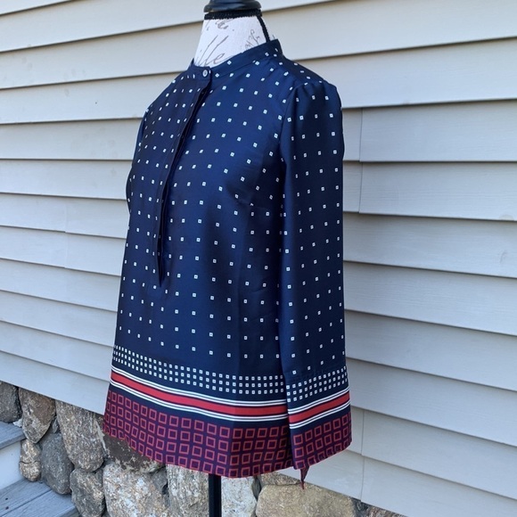 J Crew Drapey In Ratti Blue Red Geometric Print Long Sleeve High Low Tunic - Picture 4 of 16